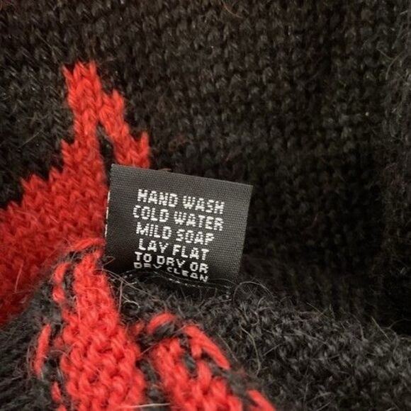 NWI Handmade Tabask Alpaca Blend Button Front Cardigan Women Large Black/Red - Picture 3 of 9